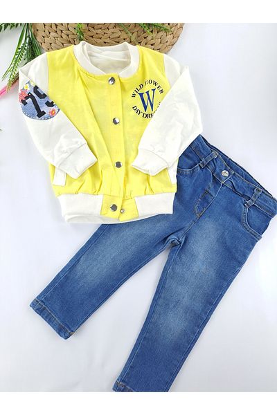 Butik Girls - Lycra Jeans Set, 2 Thread Rasterless Seasonal Vest and T-Shirt Set