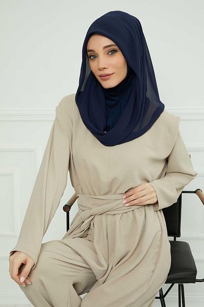 Aisha's Design Chiffon Combed Cotton Inner Shawl with Bonnet - PS-45