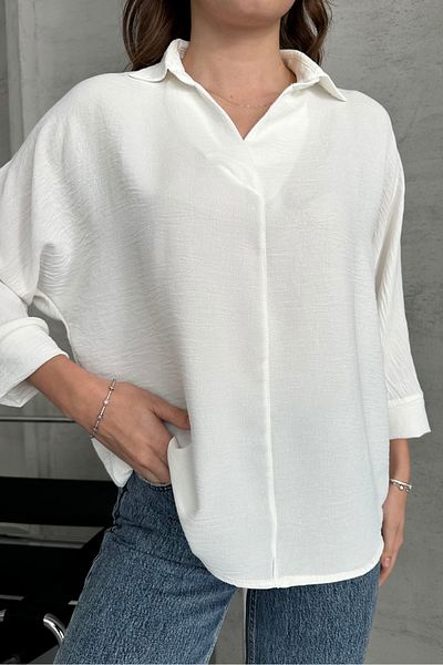 macharel jeans Γυναικείο υφασμάτινο πουκάμισο Ayrobin με μανίκια τριών τετάρτων
