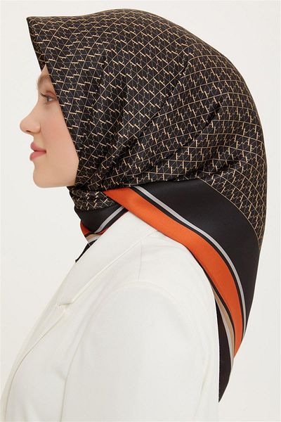 Armine Μεταξωτό Φουλάρι Nostalgia - 8724-36 Μαύρο Πορτοκαλί Twill