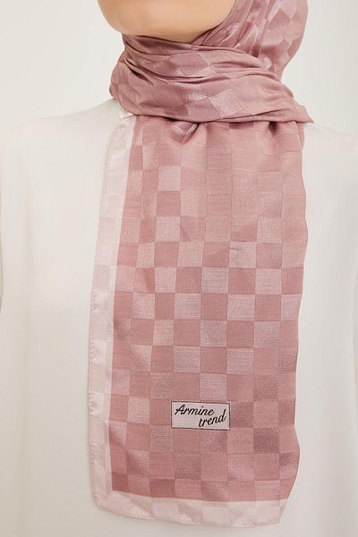 Armine Janjan Patterned Trend Shawl - Checkers - Dried Rose 50