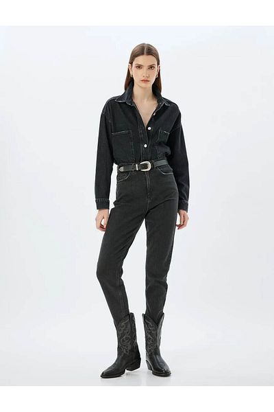 Koton Mom Fit Jeans Hose Standard Taille Kurzes Bein Geknöpft Taschen Baumwolle - Mom Fit Jeans
