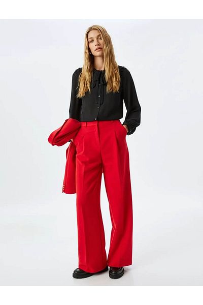 Koton Long Sleeve Ruffled Wide Doll Collar Chiffon Shirt