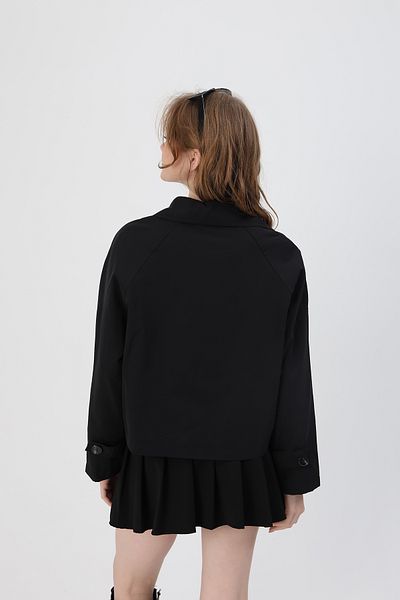 SHULEBOUTİQUE Women's Black Oversize Double Breasted Lapel Sleeve Buttoned Crop Trench Coat