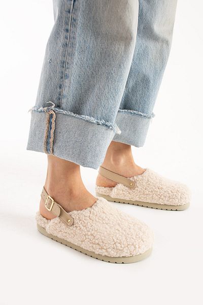 Lemoors Clara Sheep Feather Ecru Color Eva Sole Sabo Slippers & Sandals