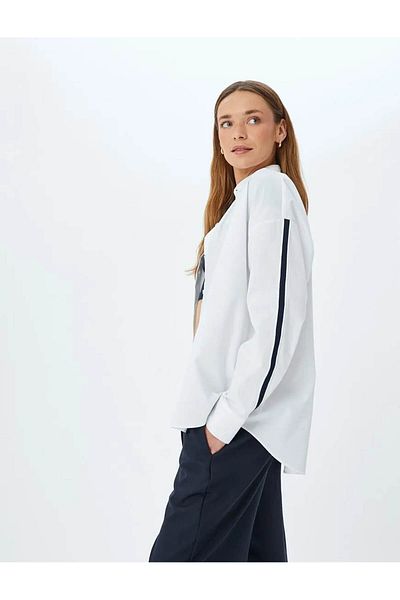 Koton Long Sleeve Striped Detail Poplin Oversize White Women's Shirt 5Sak60173Pw