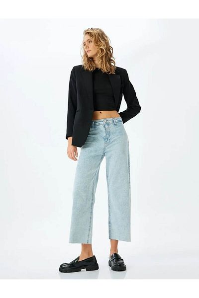 Koton Culotte Jean-High Waist Cut Leg Open Indigo Women's Jean Pants 5Sal40028Md