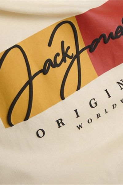 Jack & Jones Μπλούζα Jorfrederıksberg Box Script Tee Ss Cn Sn Erkek T-shirt 12278266 Εκτύπωση:ss25/αντίκ λευκή