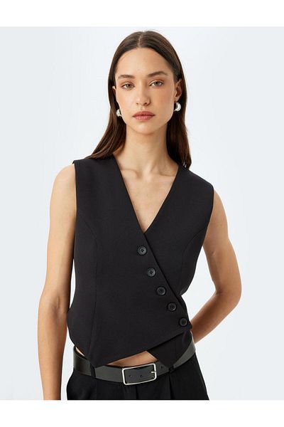 Koton Vestă crop asimetrică cu decolteu în V cu nasturi