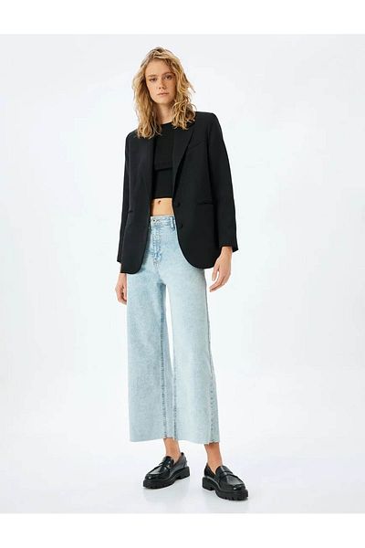 Koton Culotte Jean-High Waist Cut Leg Open Indigo Women's Jean Pants 5Sal40028Md