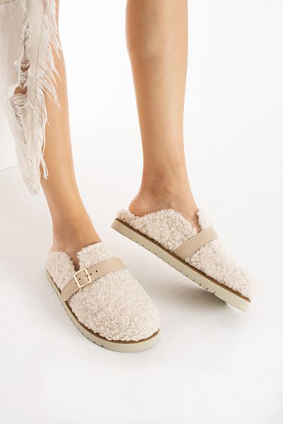 Lemoors Jennifer Sheep Fur Ecru Color Eva Sole Slippers