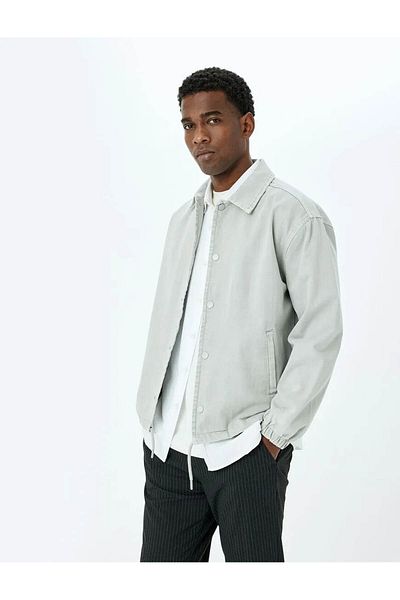 Koton Cotton Denim Jacket with Snap Button Pocket Detail