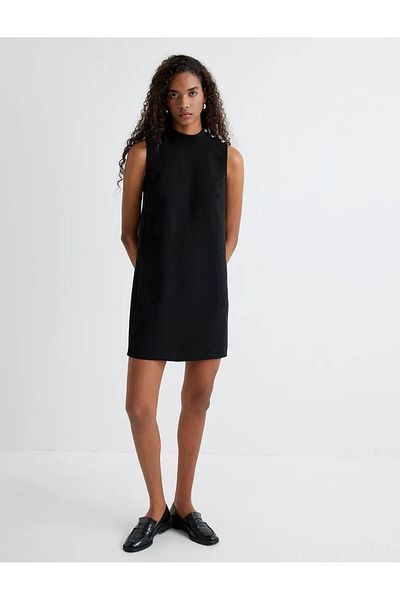 Koton Round Neck Button Neck Sleeveless Mini Dress
