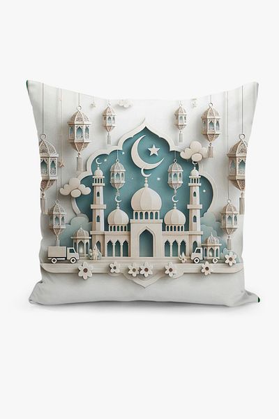Filamente Ramadan Patterned Double Sided Digital Printed Throw Pillow Cover - Ramadan
