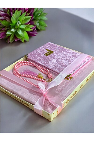 AYHANHOME 3'lü Hediyelik, Çeyizlik, Mevlütlük, Bohçalık ,Gelin Bohçası Flamlı Namaz Örtüsü Yasin Tesbih Seti