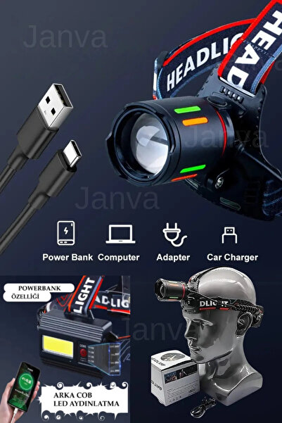 Janva Zoomlu Ön Arka Ledli Değiştirilebilir 3 pilli Kafa Lambası Tepe Feneri ...