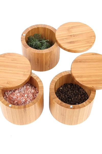 stilsenin34 Bamboo Spice Rack 2 Pcs Storage Box Salt Shaker with Magnets