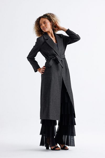 Sense Anthracite Long Patterned Lined Trench Coat - Kbn35234
