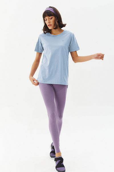 bilcee Tricou de bază cu mânecă scurtă, albastru, din bumbac, cu gâtul turn, 9242
