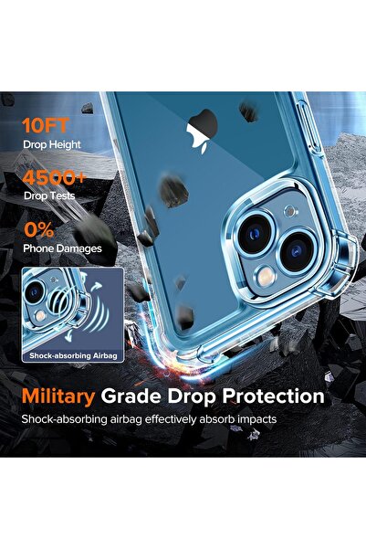 m.tk moveteck İphone 13 Ve 14 Uyumlu Kılıf Köşe Korumalı Antişok Şeffaf Silikon + 9h Ekran Koruyucu Cam 2in1 Set