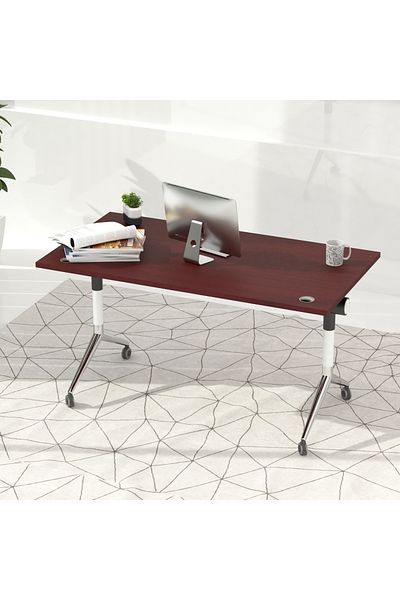 Mahmayi ZF-08A Multipurpose Foldable Training/Computer Table, Adjustable Standing Desk-White (Apple cherry)