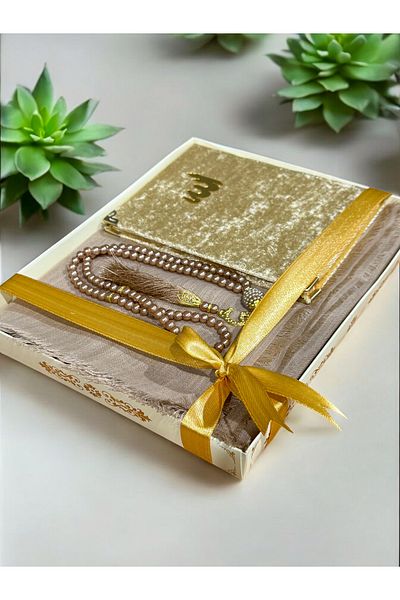 AYHANHOME 3-Piece Gift, Dowry, Mevlüt, Bundle Holder, Bridal Bundle, Flamed Prayer Cover, Yasin Prayer Beads Set