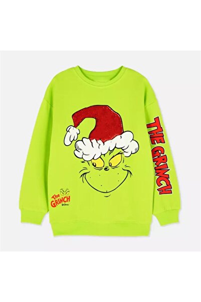 rengarenk outlet Yeşil The Grinch Unisex Uzun Kollu Sweatshirt