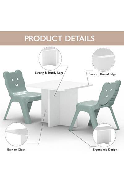 Mahmayi CH01 Child Desk White(60X60) with 2 X CHC1 Child Plastic Chair Light Grey Combo