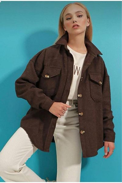 Pasaklı Giyim Γυναικείο Oversize Stamp Χειμερινό Μπουφάν - Δύο Τσέπες, Sports Cotton, Ξυλοκόπο πουκάμισο 3270250