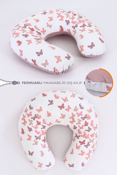 Umaybebek Breastfeeding Pillow Cushion, Cotton Fabric - Pudra Kelebek