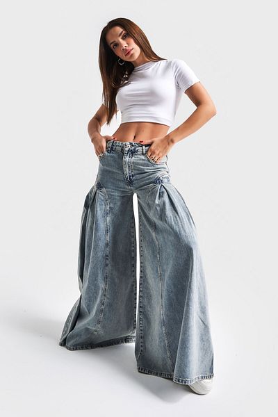 its basic Γυναικείο T. Τζιν Χρώμα 3S5-65 Elephant Leg Super Loose Cut 100% Koton Denim Jean
