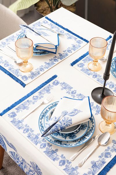 BUGİ HOME COLLECTİON Azure Blue, Προβολική χαρτοπετσέτα Premium Series, Ύφασμα από λινό πάπια 40x40cm