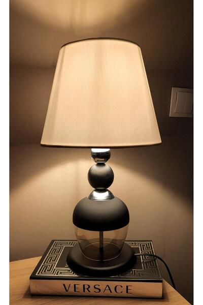 Taşcan Aydınlatma Suzi Siyah Krom Cam Abajur Masa Lambası Krem Şapka Salon Ya...