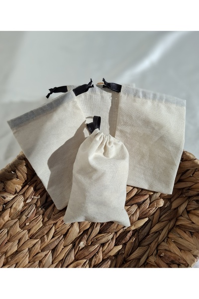 ALASEREN Raw Cloth Natural 10×15 cm Shirred Jewelry Pouch 10 Pieces