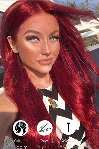 TAKIŞTIR Isıya Dayanıklı Yarımay Çıt Çıt Saç 39 Şarap Kızıl Dalgalı 60 cm 110 gr (Sevil)