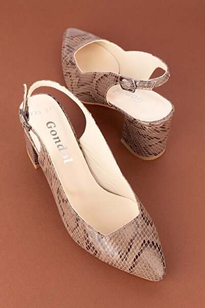 Gondol Kadın Hakiki Deri Yılan Desenli Topuklu Ayakkabı Şhn.709