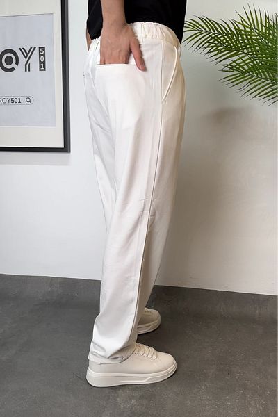 ROY501 New Season Men's Linen Trousers - Comfortable Fit, Double Pleated Baggy Design, Rubber Waist