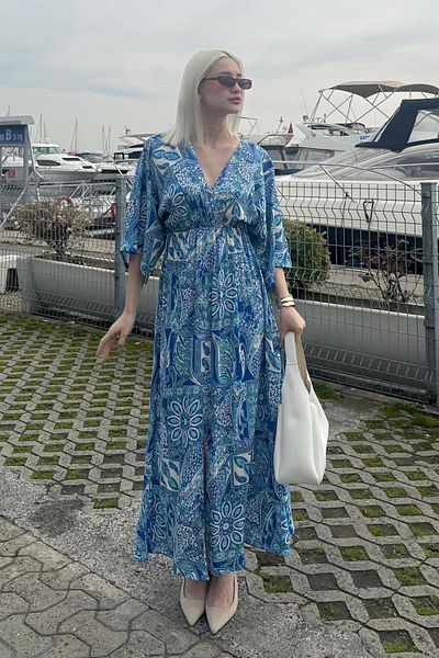Madmext Saks mintás hasított részletes hosszú ruha MG2325