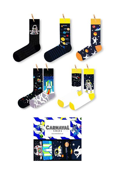 CARNAVAL SOCKS Комплект от 5 чорапа с шарки на космическа совалка и планети