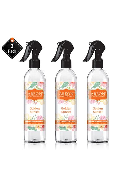 Areon Pack Of 3 Areon Home Malodor Control Spray 300 ml Golden Sunset
