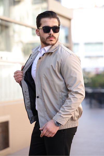 Mero Life Palton de sezon pentru bărbați, crem, rezistent la apă și vânt, cu tăietură confortabilă, cu talie elastică