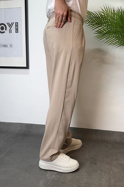 ROY501 New Season Men's Linen Trousers - Comfortable Fit, Double Pleated Baggy Design, Rubber Waist