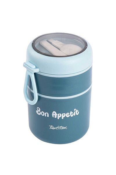 Tantitoni 710ml Blue Stainless Steel Food Carrying Container - 2 Layer Round Spoon