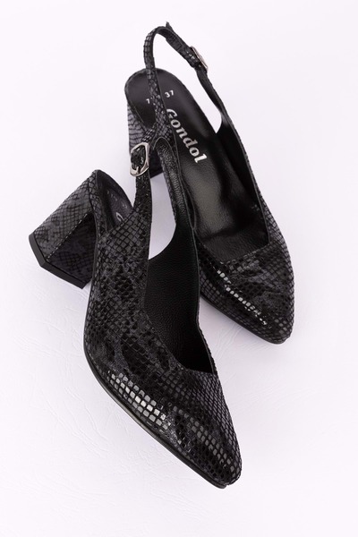 Gondol Kadın Hakiki Deri Yılan Desenli Topuklu Ayakkabı Şhn.709
