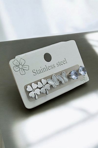 Çlk Accessories 6-Piece Pearlescent Steel Heart Earring Combination - 35603