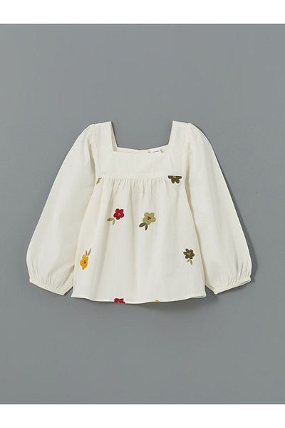 LC Waikiki New Season Square Collar Embroidered Baby Girl Blouse - S5An29Z1