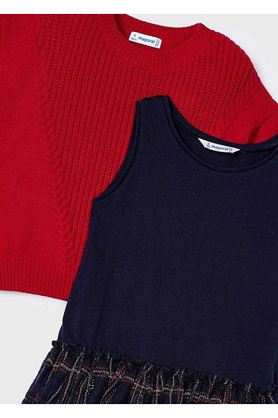 MAYORAL 04-09 Years Old Girl's Red - Navy Blue Color Knitwear Dress Set