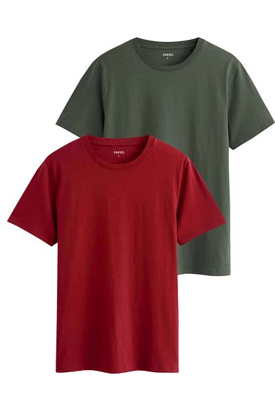 DK DAKSEL Men's Red Khaki Color Basic Cut Crew Neck 100% Cotton 2-Piece T-Shirts Pack