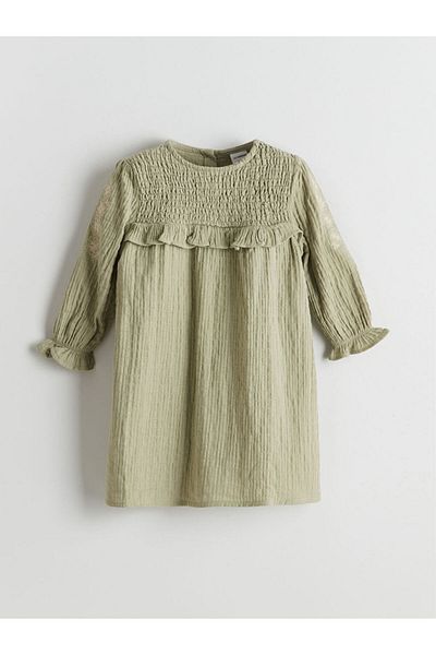 LC Waikiki Lcw Crew Neck Girls' Muslin Dress Fast Fashion