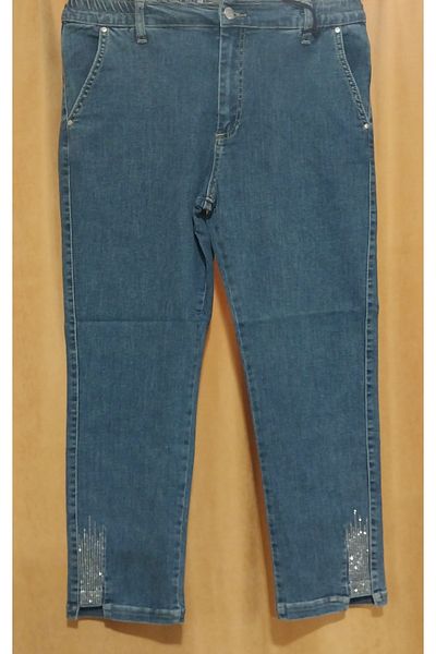 Double.Tt Women's Waist with Elastic Legs Stone Detail Ankle-Length Full Licra Casual Jeans Pants